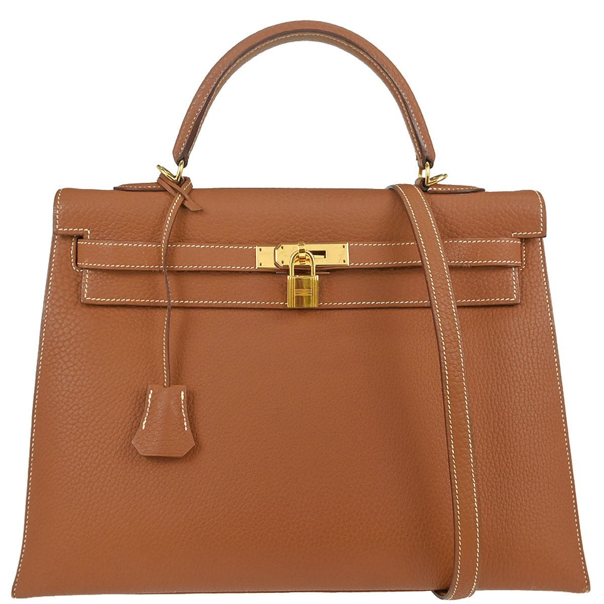 Hermès Hermes Gold Fjord Kelly 35 Sellier 2way Vintage Handbag in Gold Fjord Leather