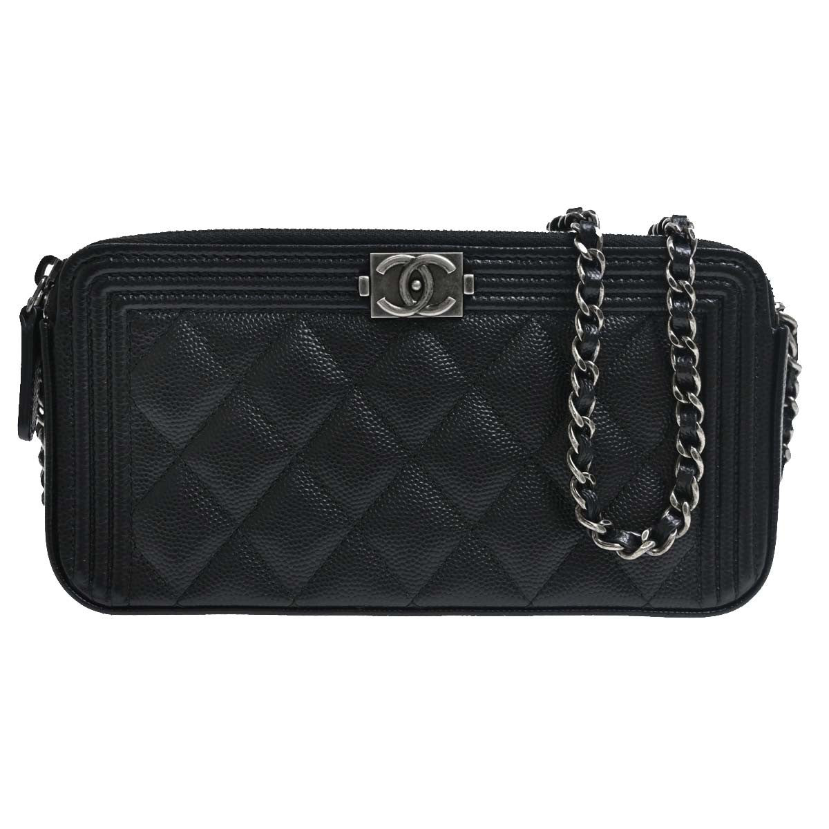 Chanel Boy Double Zip Clutch Vintage in Black Calfskin
