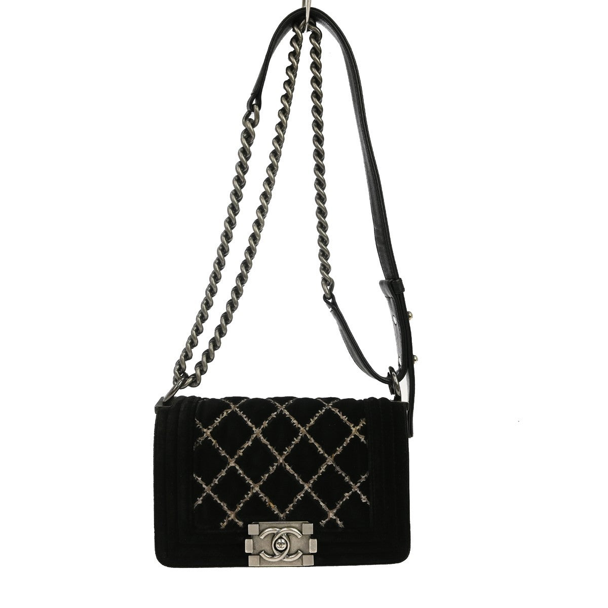 Chanel Boy Small Vintage Shoulder Bag in Black Velvet