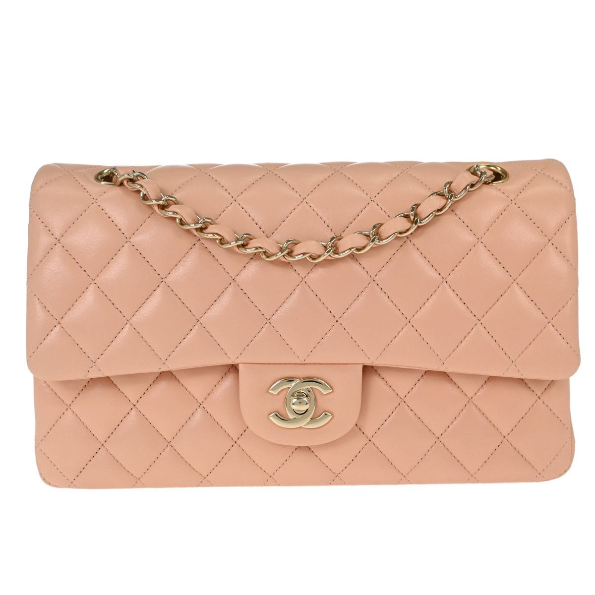 Chanel Classic Double Flap Medium Vintage Shoulder Bag in Pink Lambskin