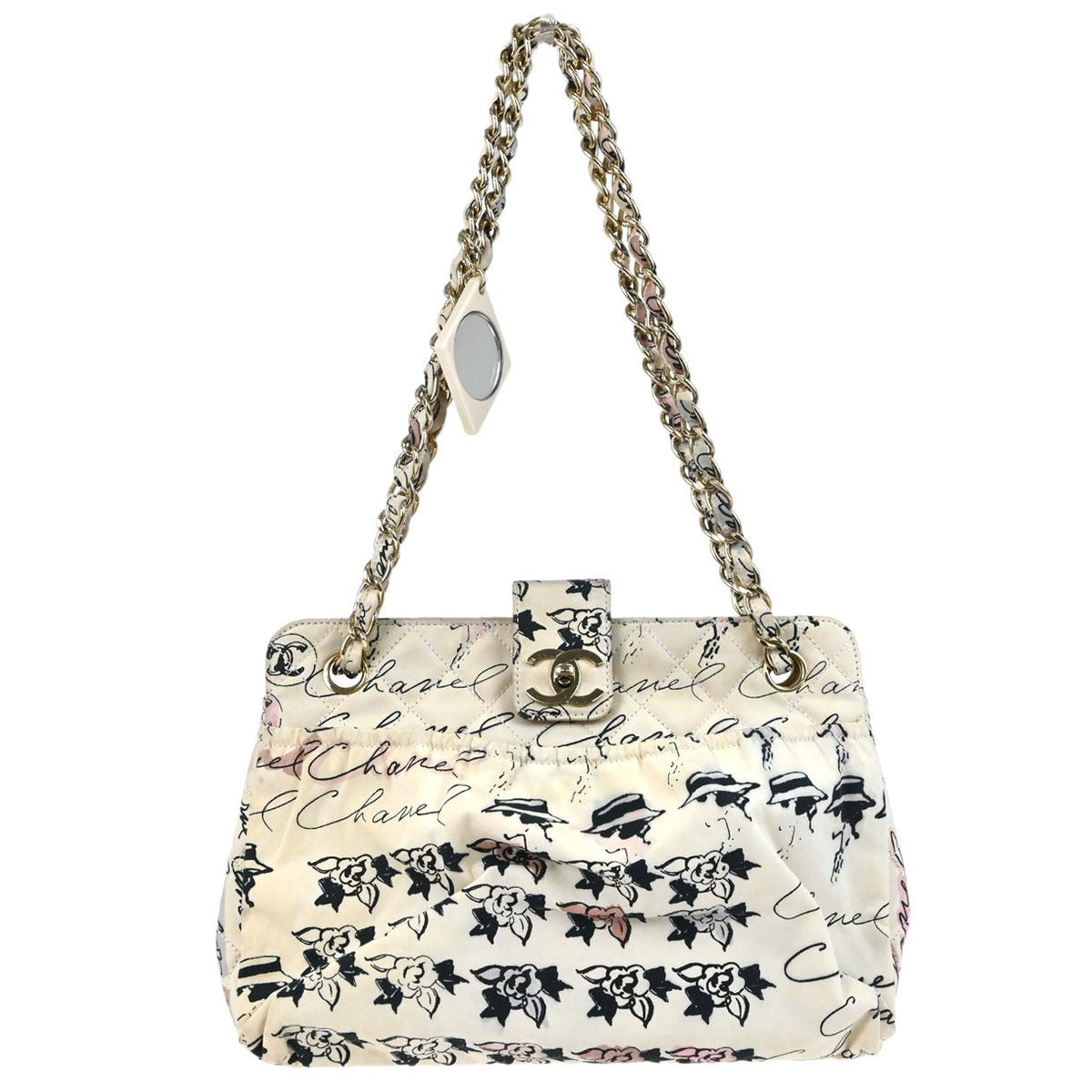 Chanel Graffiti Rue Cambon Camelia Vintage Shoulder Bag in White Canvas