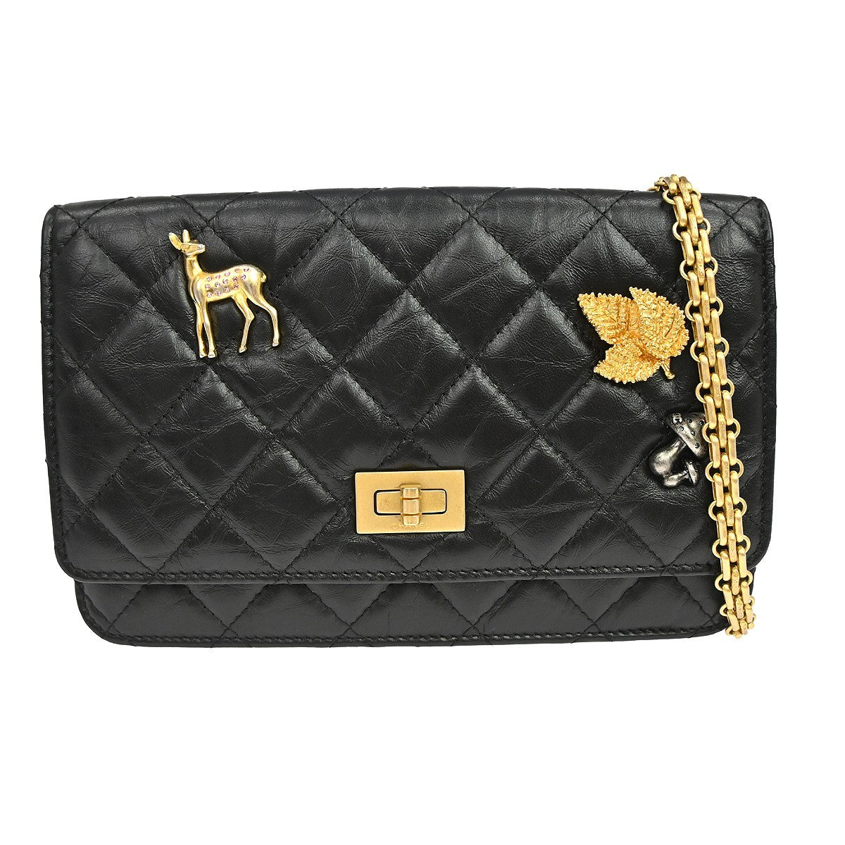 Chanel Mademoiselle Lock Wallet on Chain Vintage Shoulder Bag in Black Lambskin