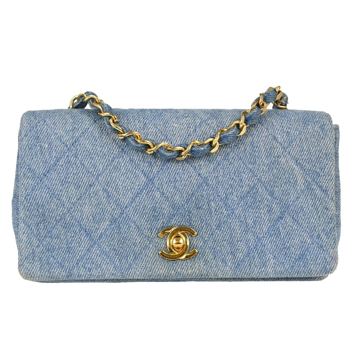 Chanel Mini Full Flap Vintage Shoulder Bag in Blue Denim