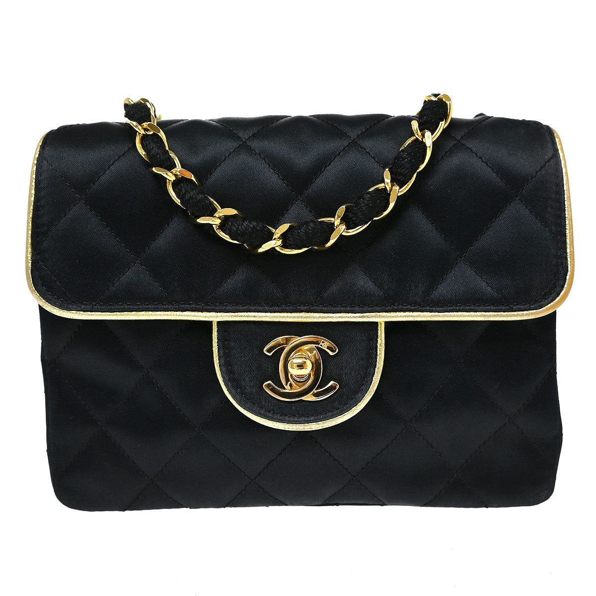 Chanel Mini Classic Square Flap 17 Vintage Shoulder Bag in Black Satin