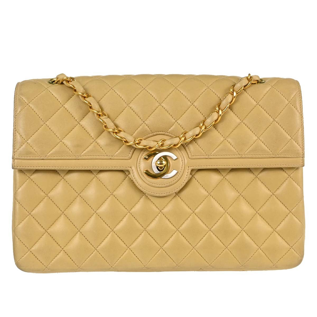 Chanel Paris Flap Vintage Shoulder Bag in Beige Lambskin