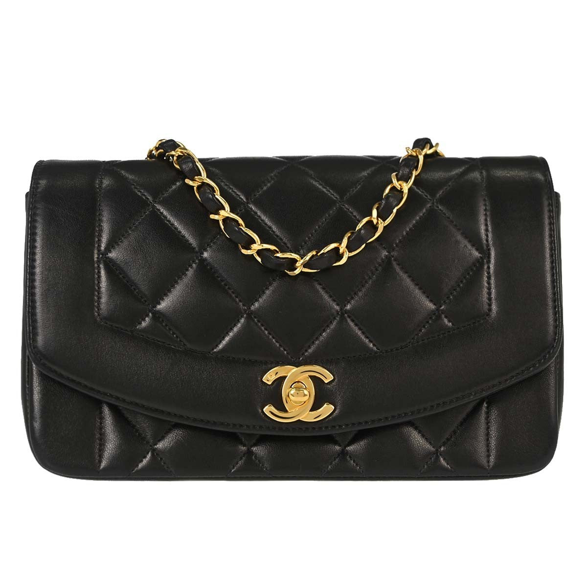 Chanel Small Diana Vintage Shoulder Bag in Black Lambskin