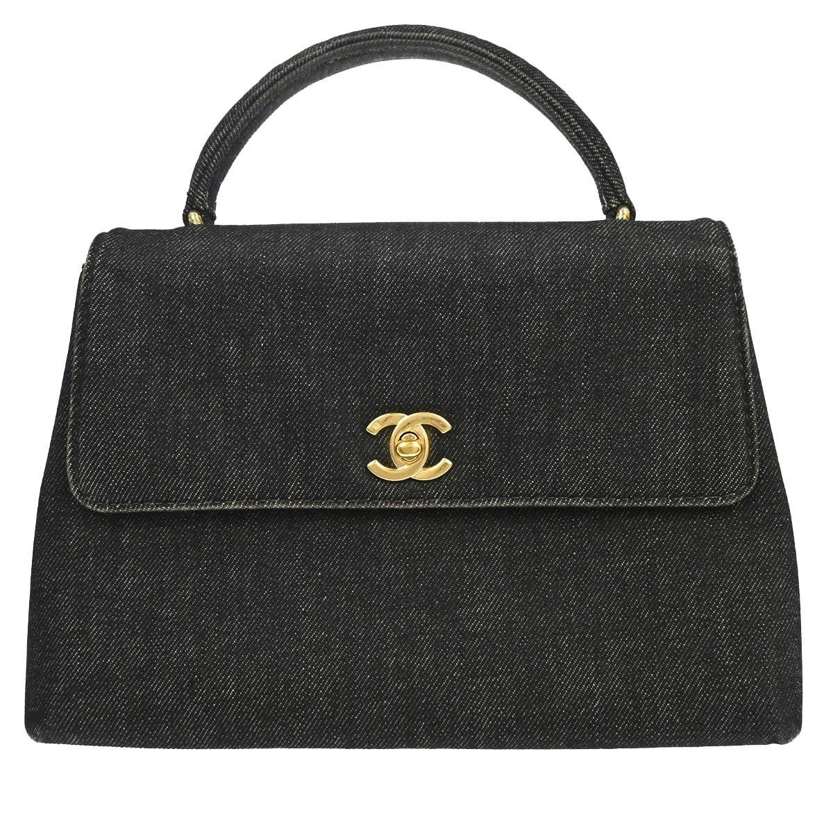 Chanel Top Handle Vintage Handbag in Black Denim