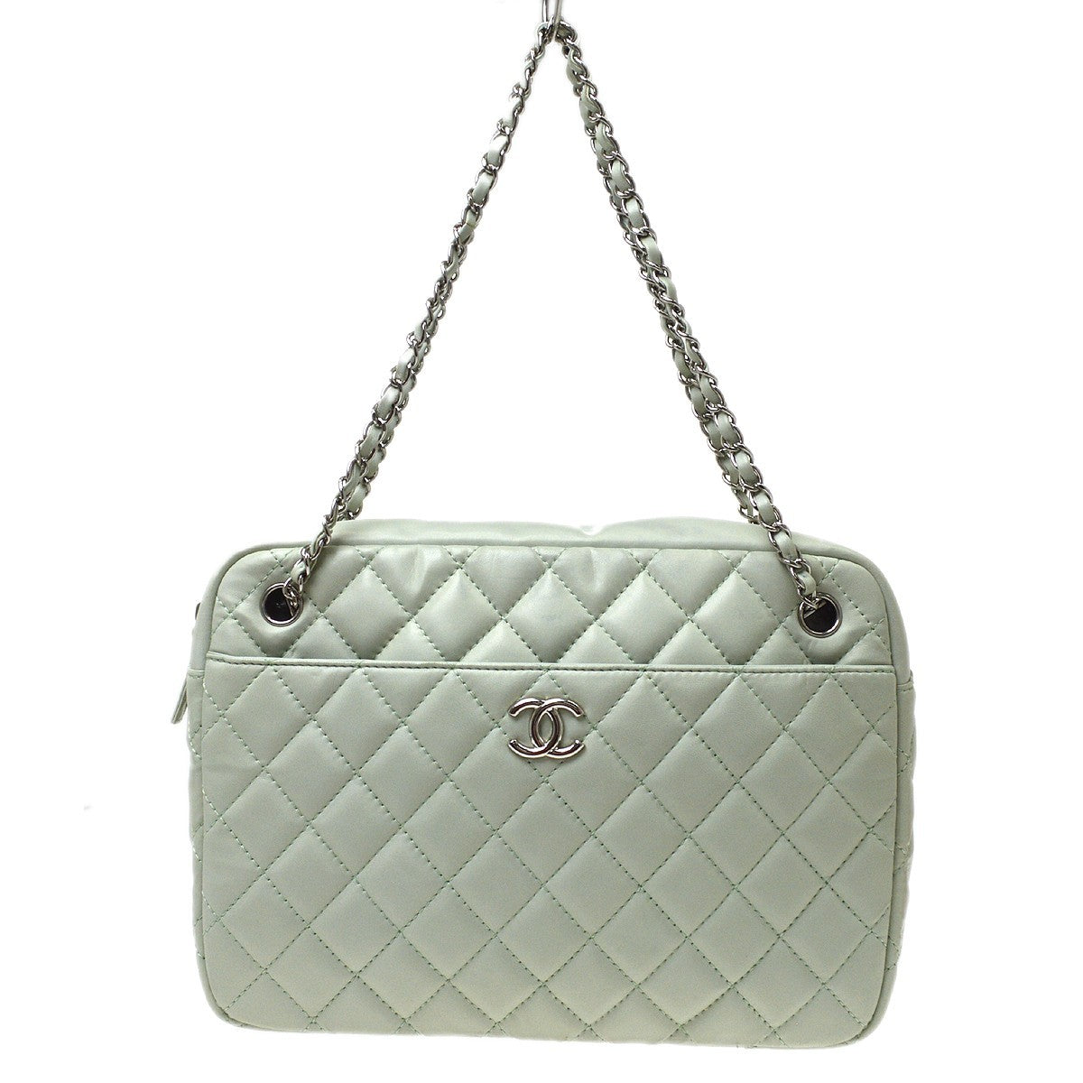 Chanel Chain Shopping Vintage Tote Bag in Light Blue Lambskin