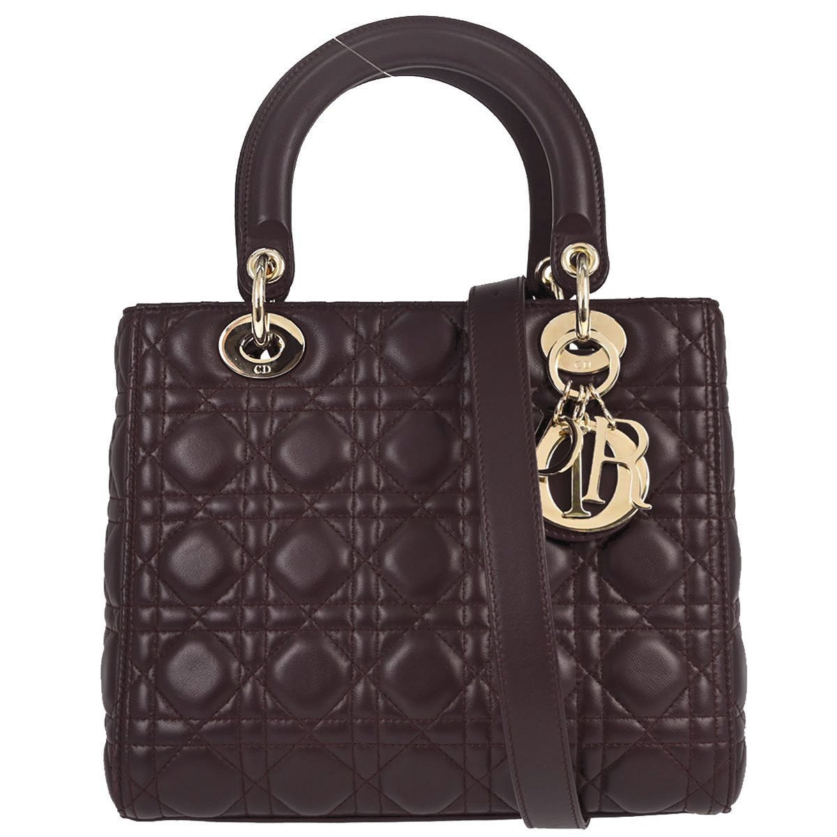 Christian Dior Lady Dior Cannage Vintage 2-in-1 Handbag in Brown Lambskin
