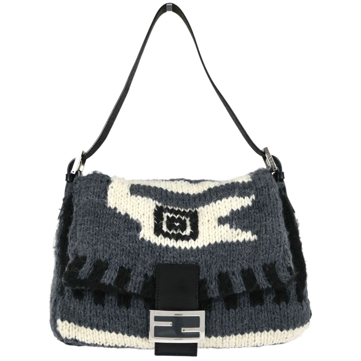 Fendi Mamma Baguette Vintage Shoulder Bag in Grey Wool