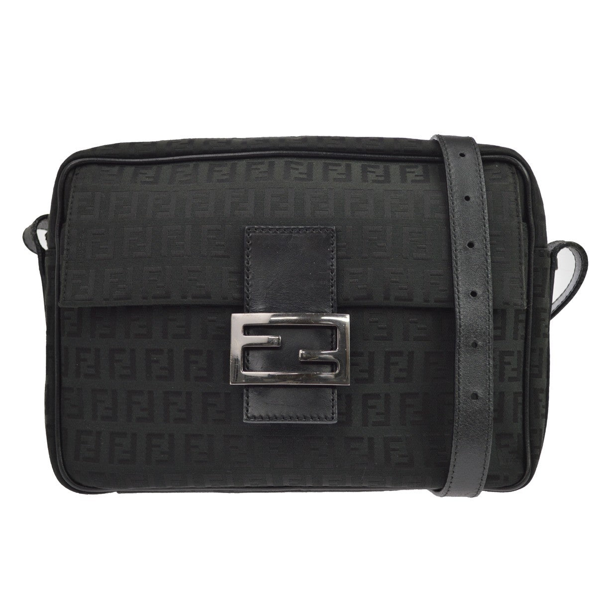 Fendi Zucchino Vintage Shoulder Bag in Black Canvas