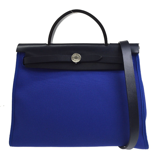 Hermès Herbag Zip PM 31 Vintage Handbag in Blue Canvas