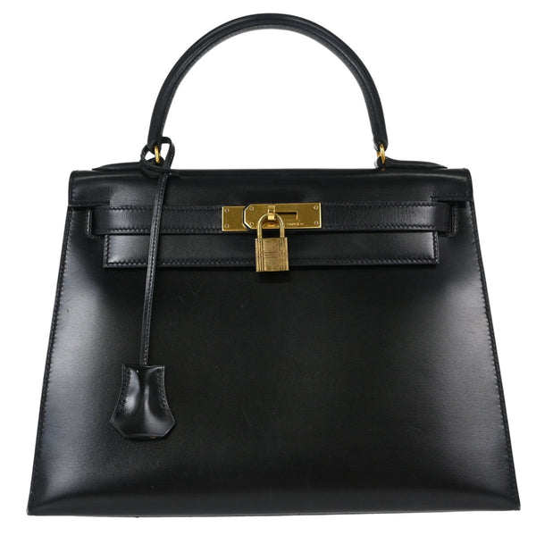 Hermès Kelly 28 Sellier Vintage Handbag in Black Box Calf Leather