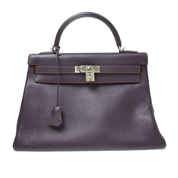 Hermès Kelly 32 Retourne Vintage Handbag in Raisin Purple Taurillon Clemence Leather