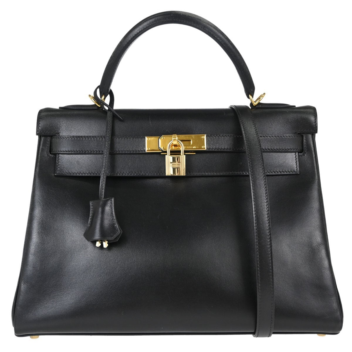 Hermès Kelly 32 Sellier Vintage Handbag in Black Box Calf Leather