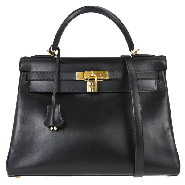 Hermès Kelly 32 Sellier Vintage Handbag in Black Box Calf Leather