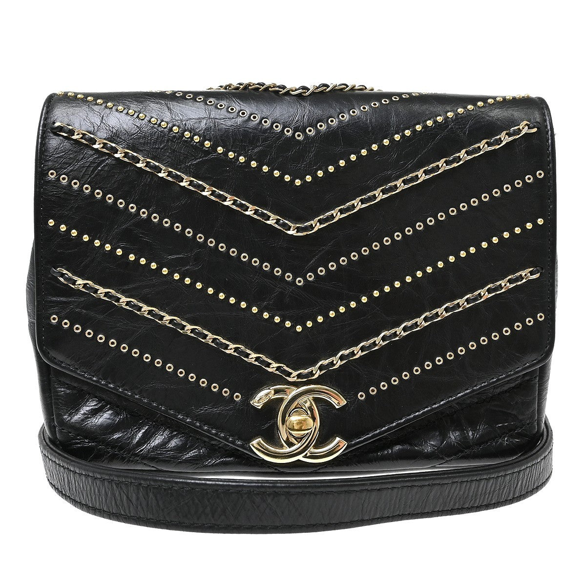 Chanel Black Calfskin Chevron Shoulder Bag