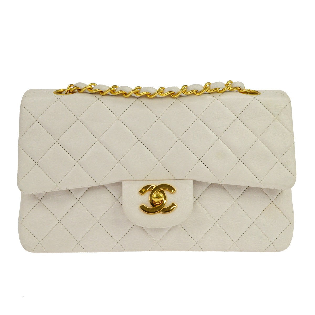 Chanel White Lambskin Small Classic Double Flap Shoulder Bag