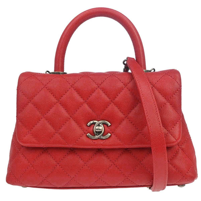 Chanel Red Calfskin Coco Handle 2way Handbag