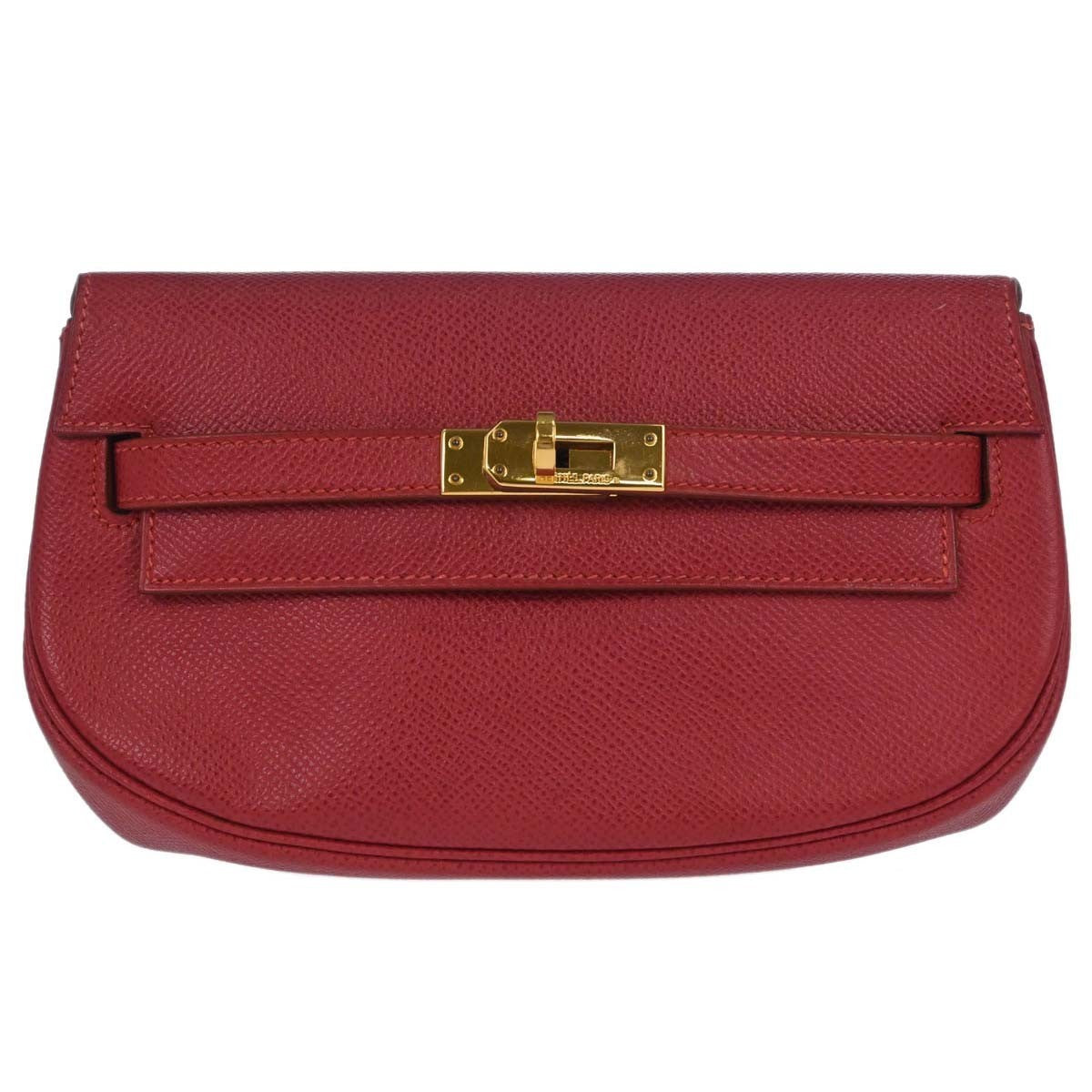 Hermès Vermilion Courchevel Banana Kelly Clutch Bag