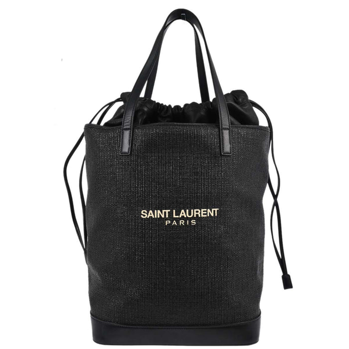 Saint Laurent Black Calfskin Teddy Drawstring Tote Handbag