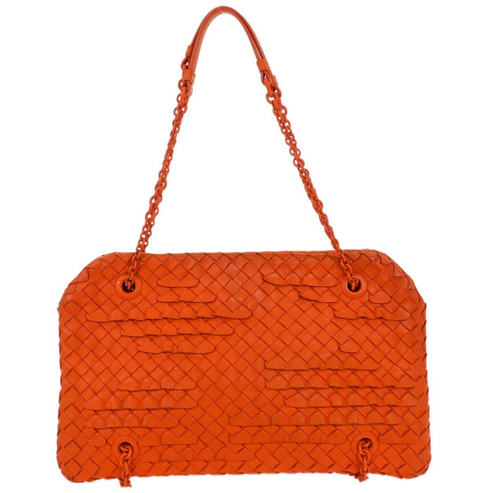 Bottega Veneta Orange Lambskin Intrecciato Shoulder Bag