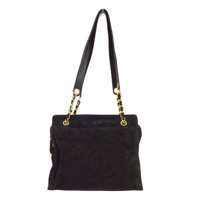 Chanel Black Suede Chain Toto Shoulder Bag