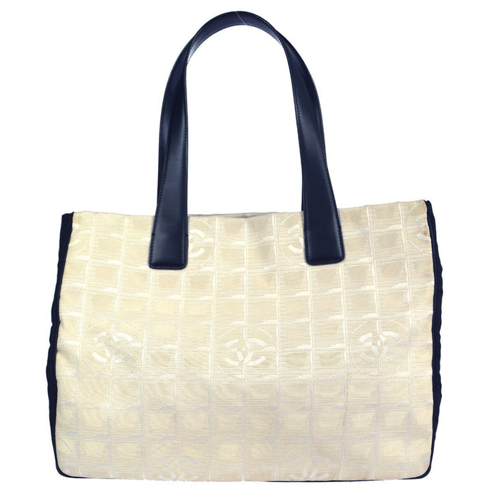 Chanel White Jacquard Nylon Travel Line Tote Handbag