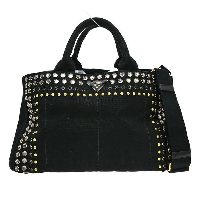 Prada Black Canvas Canapa 2way Tote Handbag