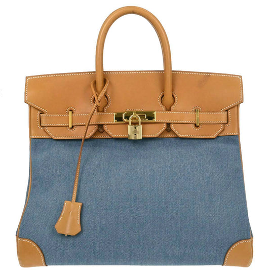 Hermes Blue Natural Toile Jean Vache Haut a Courroies 32 - photo 1