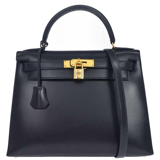 Hermes Blue Indigo Box Calf Kelly 28 Sellier 2way - photo 1