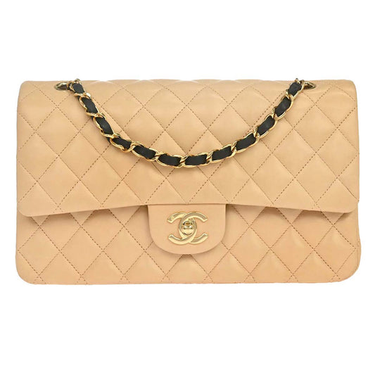 Chanel Beige Black Lambskin Medium Classic Double Flap Shoulder - photo 1