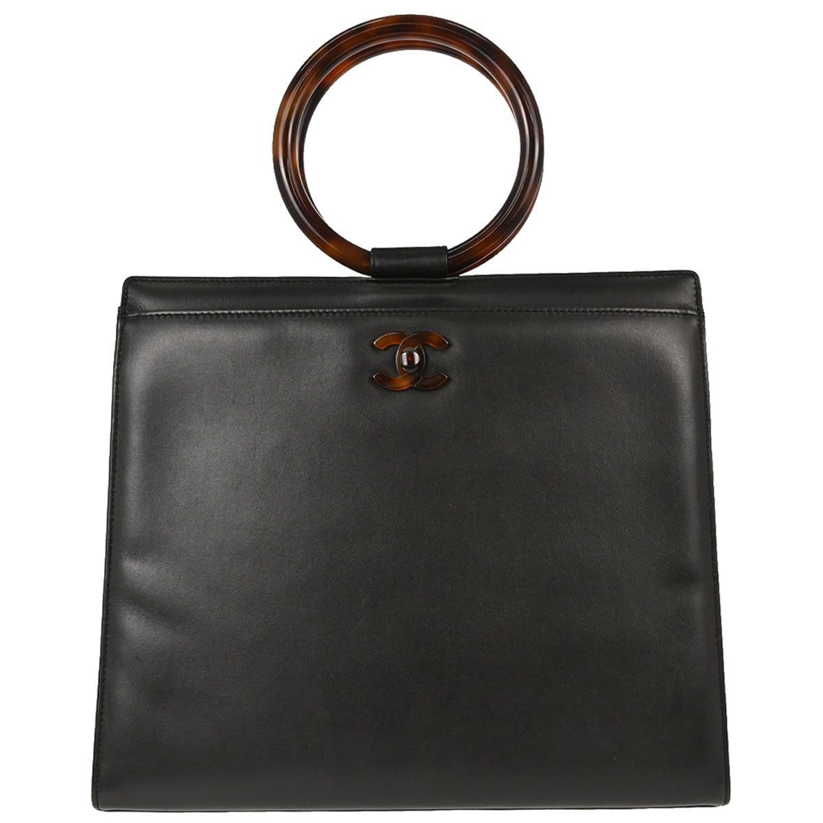Chanel Artificial Tortoiseshell Vintage Handbag in Black Calfskin