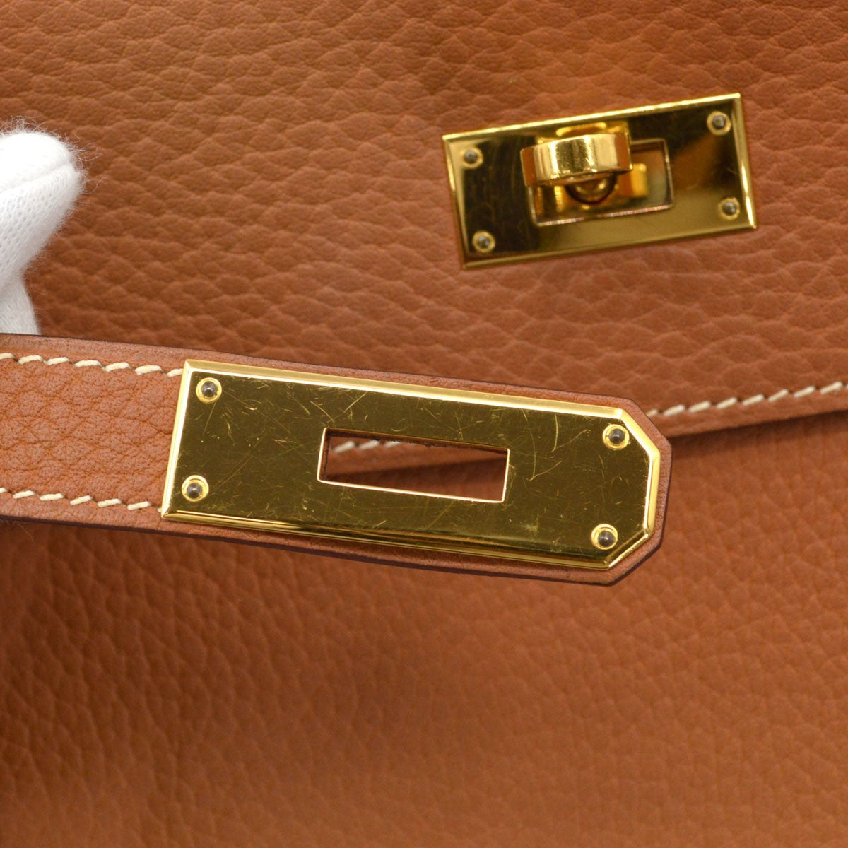 Hermès Hermes Gold Fjord Kelly 35 Sellier 2way Vintage Handbag in Gold Fjord Leather