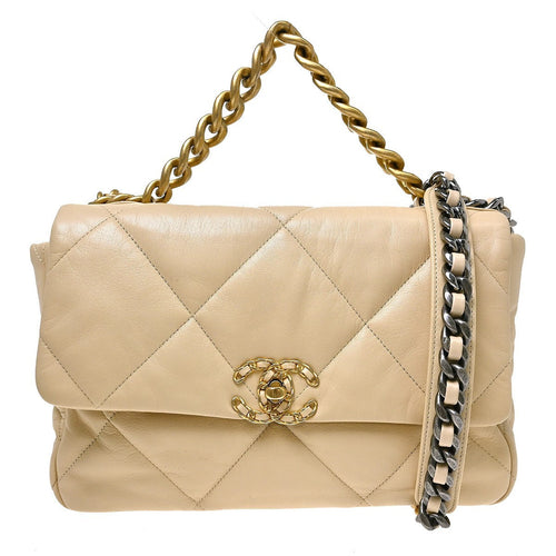 Chanel 19 Large Vintage 2-in-1 Shoulder Bag in Beige Lambskin