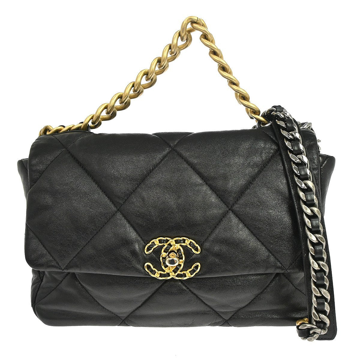 Chanel 19 Large Vintage 2-in-1 Shoulder Bag in Black Lambskin