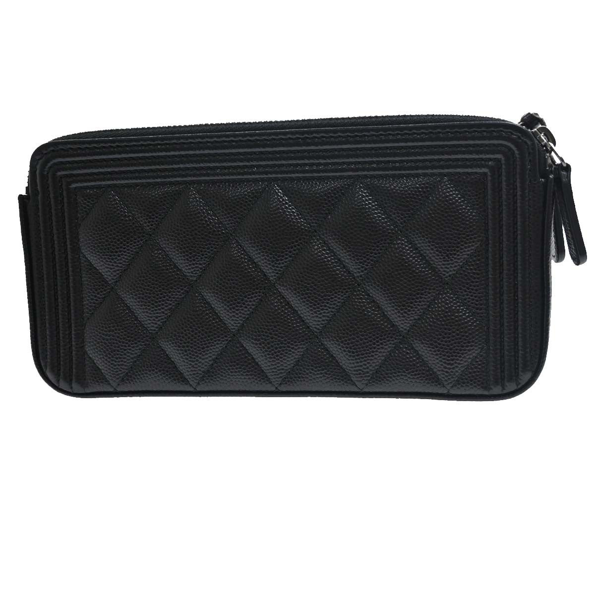 Chanel Boy Double Zip Clutch Vintage in Black Calfskin