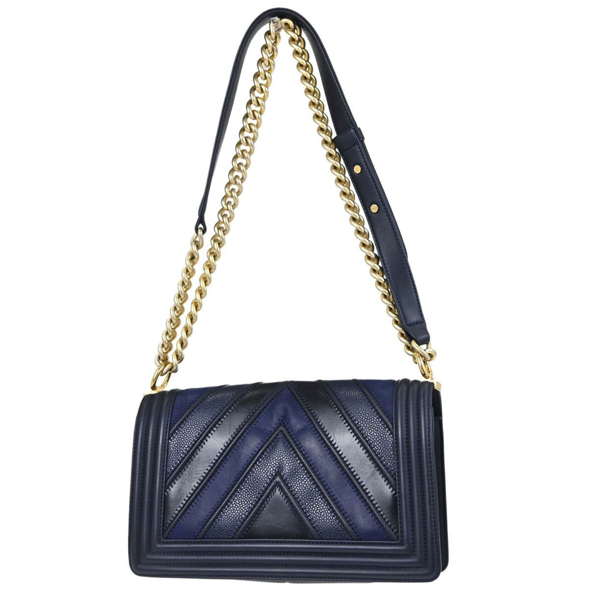 Chanel Boy Medium Vintage Shoulder Bag in Black and Navy Calfskin