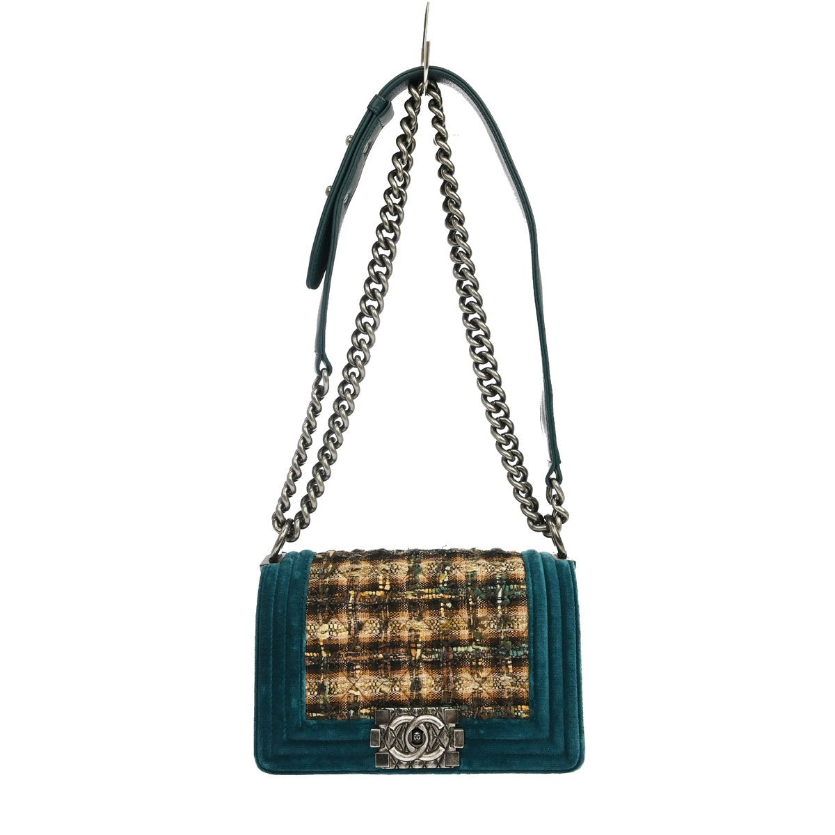 Chanel Boy Small Vintage Shoulder Bag in Green Tweed