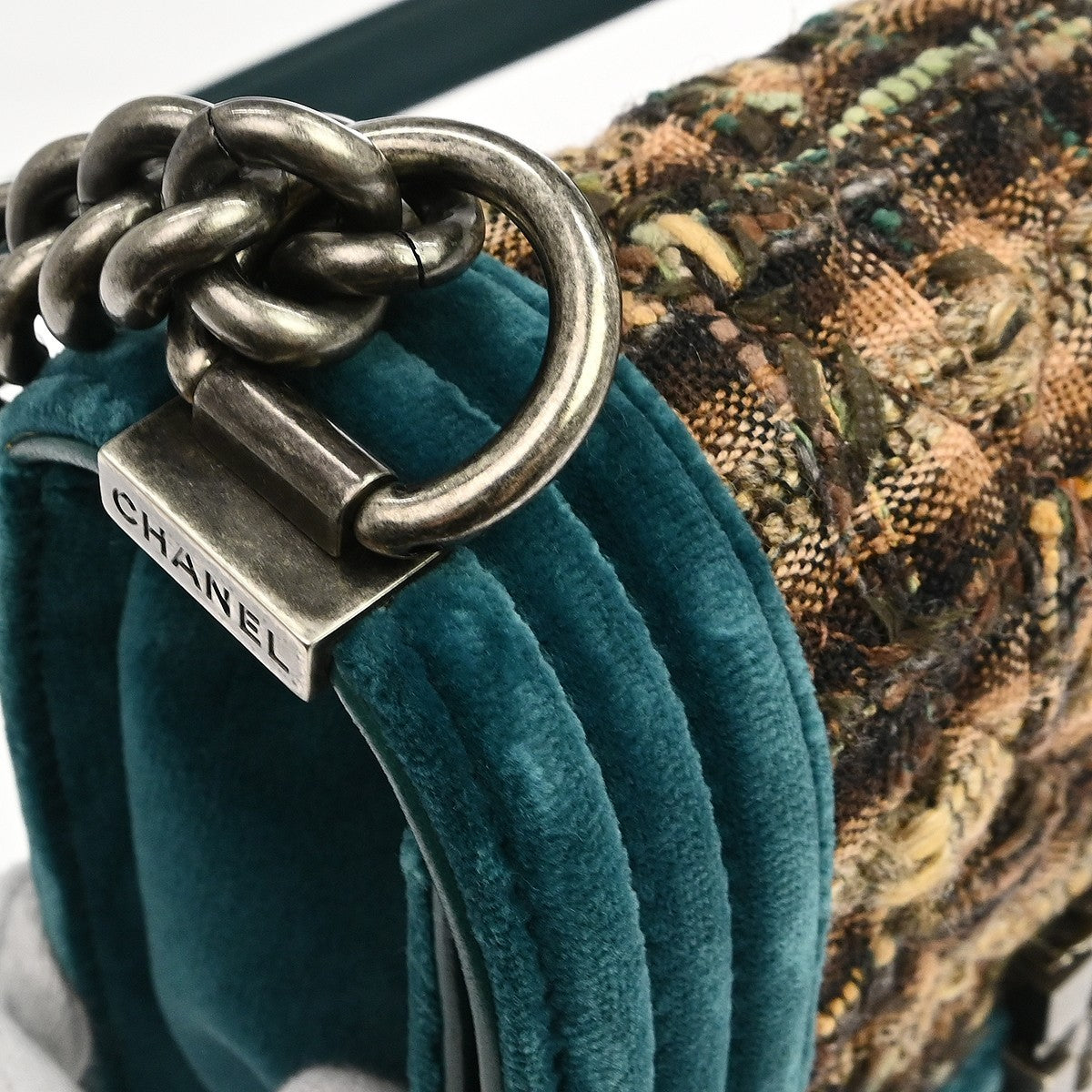 Chanel Boy Small Vintage Shoulder Bag in Green Tweed
