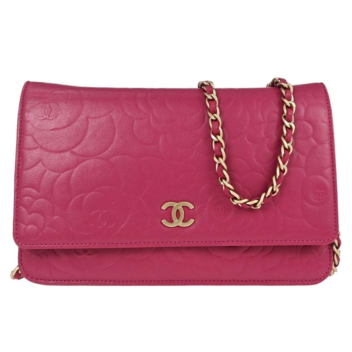 Chanel Camellia Wallet on Chain Vintage Crossbody Bag in Pink Lambskin