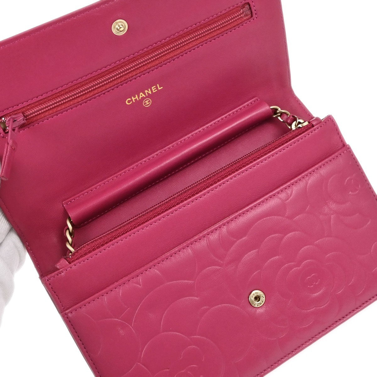 Chanel Camellia Wallet on Chain Vintage Crossbody Bag in Pink Lambskin