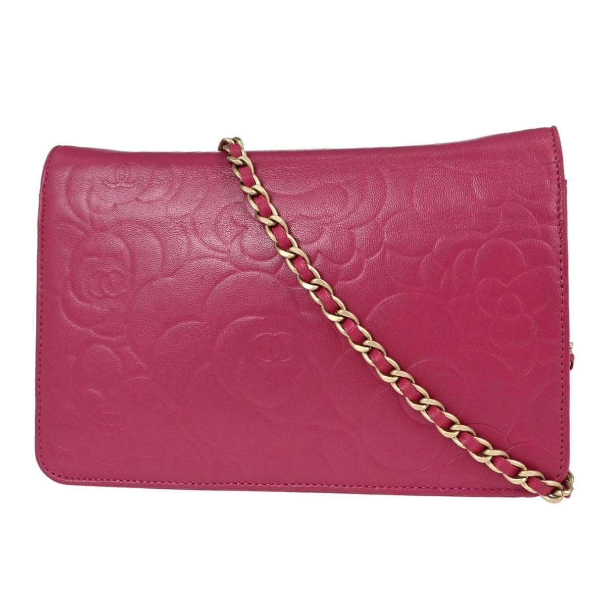Chanel Camellia Wallet on Chain Vintage Crossbody Bag in Pink Lambskin