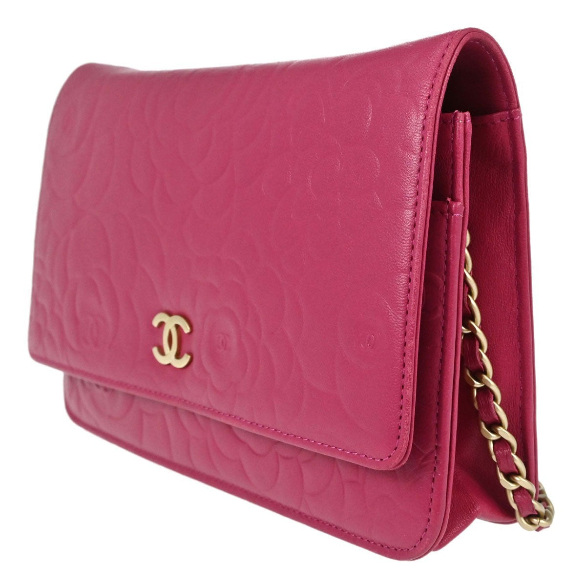 Chanel Camellia Wallet on Chain Vintage Crossbody Bag in Pink Lambskin