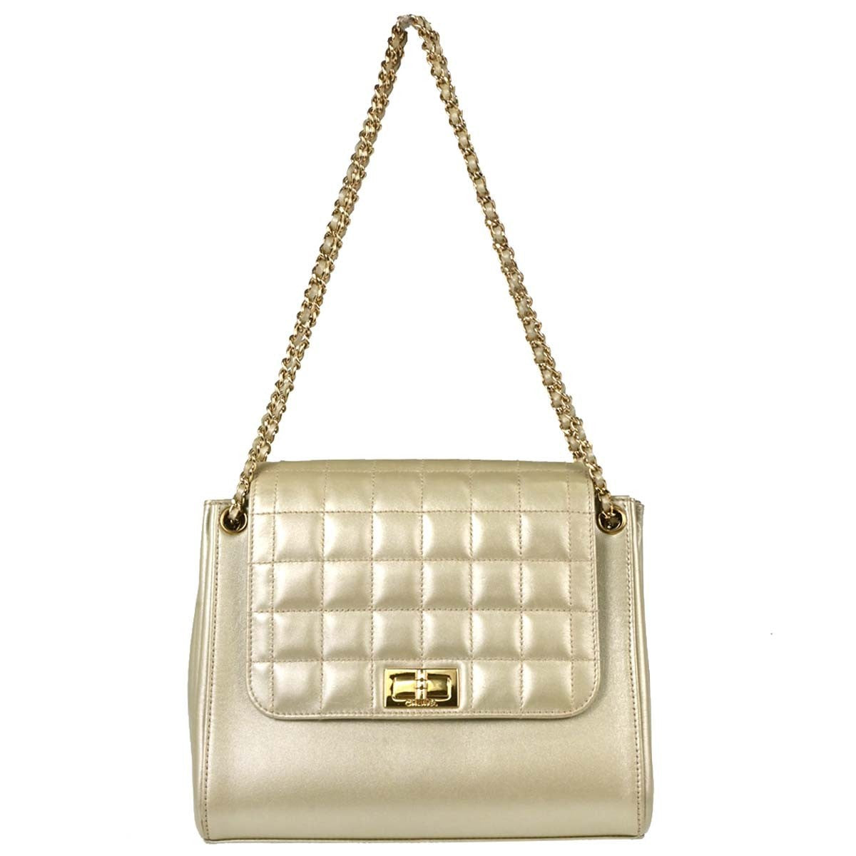 Chanel Choco Bar Mademoiselle Lock Vintage Shoulder Bag in Gold Lambskin