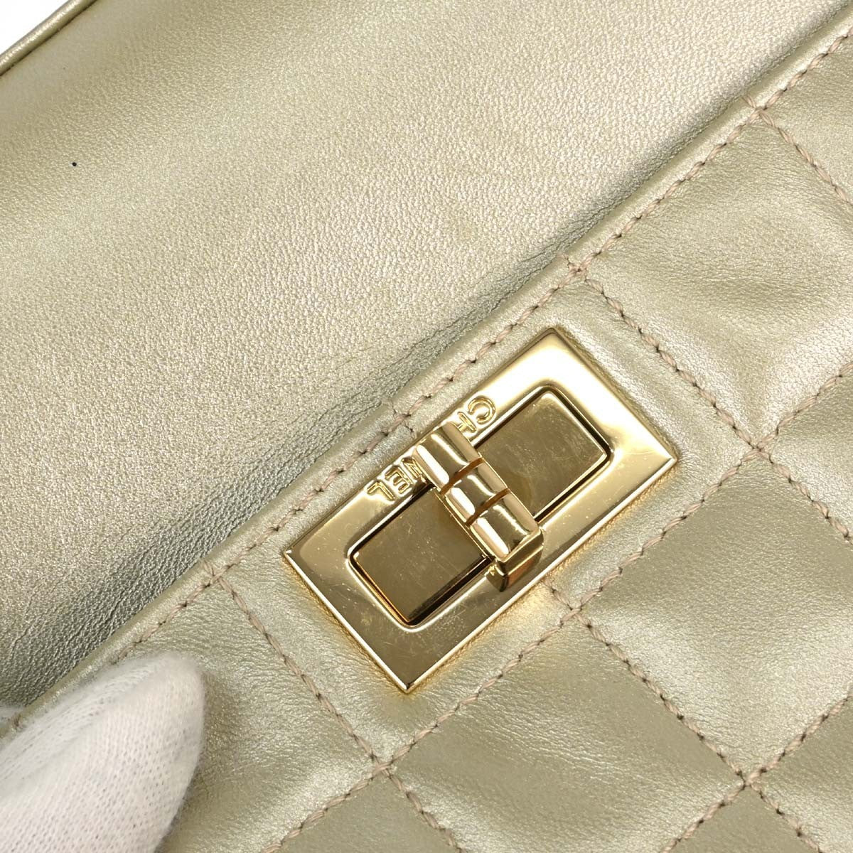 Chanel Choco Bar Mademoiselle Lock Vintage Shoulder Bag in Gold Lambskin