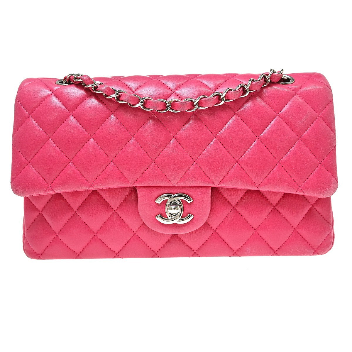 Chanel Classic Double Flap Medium Vintage Shoulder Bag in Pink Lambskin