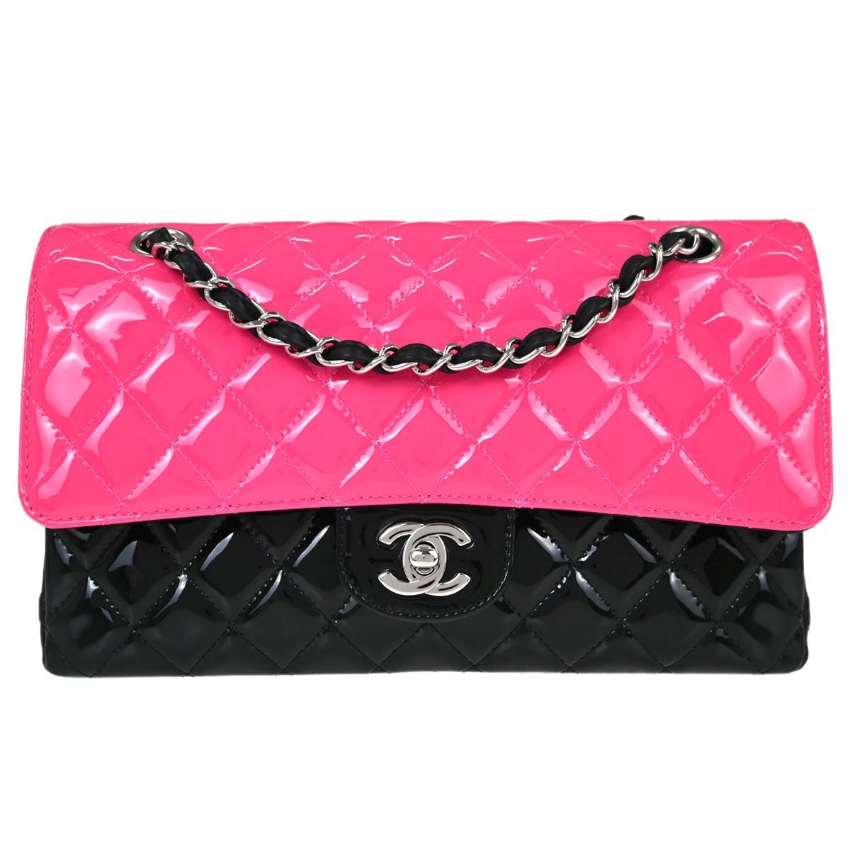 Chanel Classic Double Flap Medium Vintage Shoulder Bag in Black Patent Leather