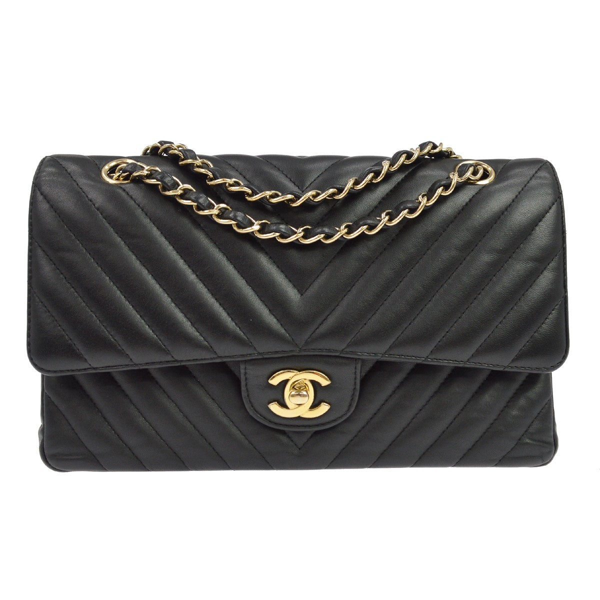 Chanel Classic Double Flap Medium Vintage Shoulder Bag in Black Lambskin