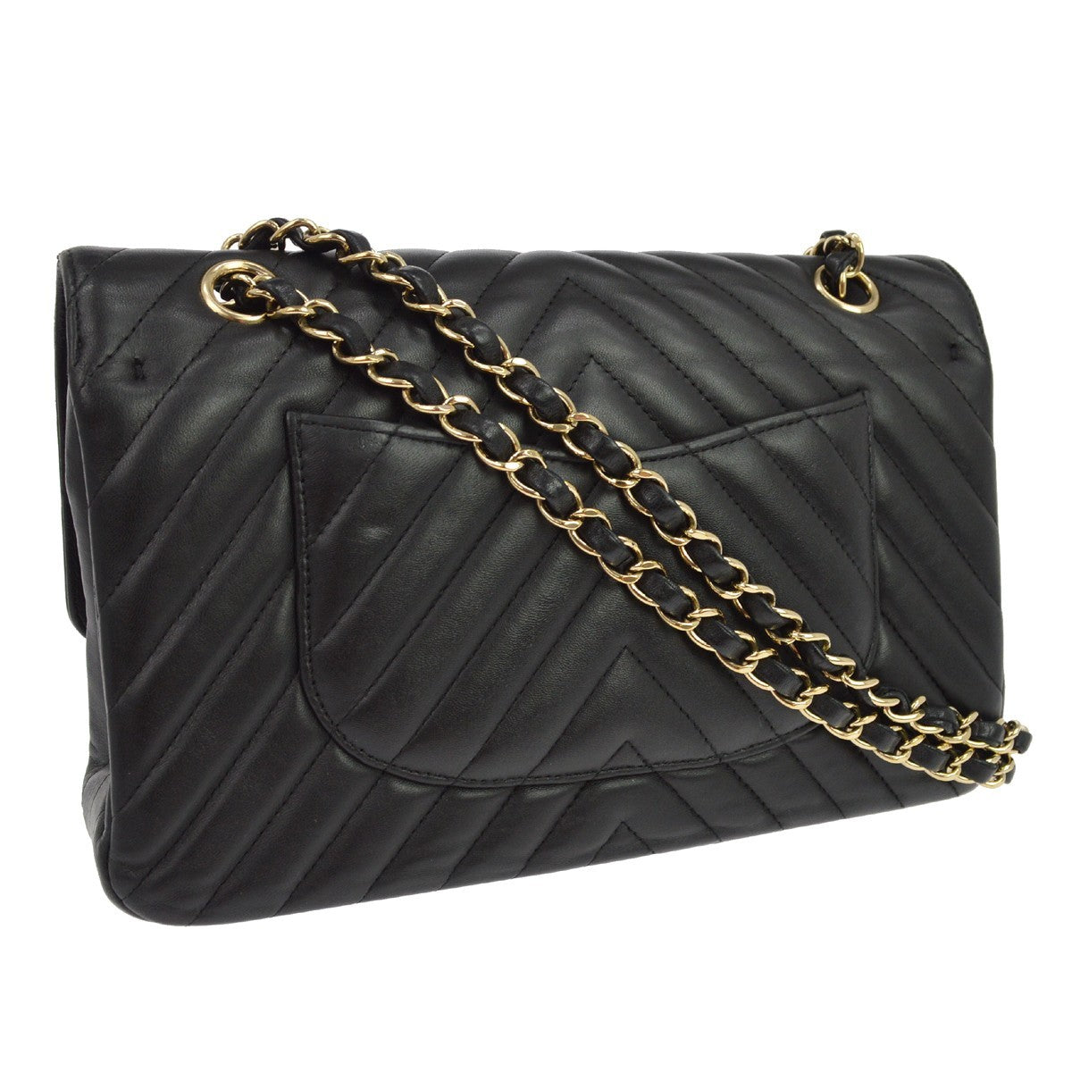 Chanel Classic Double Flap Medium Vintage Shoulder Bag in Black Lambskin